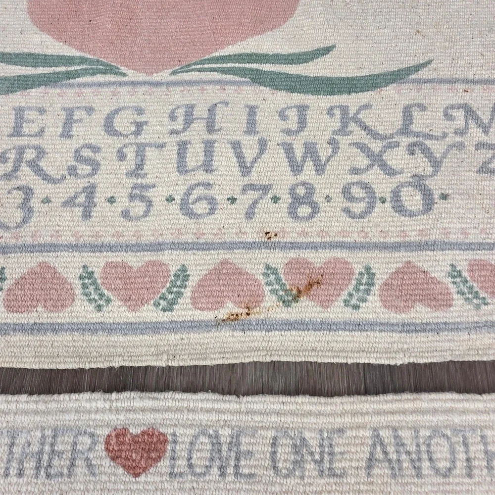 Vintage Country Folk Art Woven Placemats‎ Set 4 Saltbox House Heart Sampler Blue